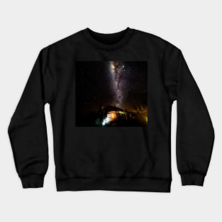 Milky Way over a log cabin Crewneck Sweatshirt